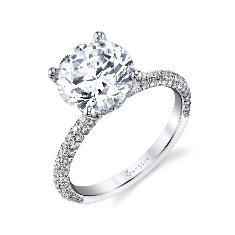 engagement-pear-cut-ring-Sylvie Collection 14K White Gold Round Engagement Ring Setting W. 1.50Ct Round 14K White Gold *Diamond 3/4 Way