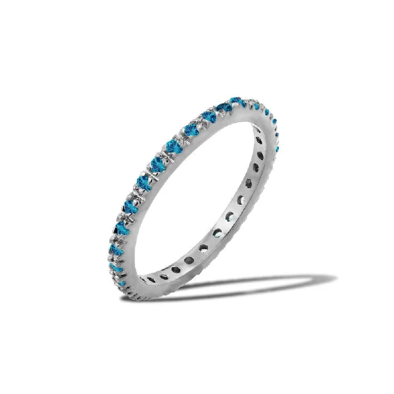 ladies ring valentine’s heart-Rhodium Plated 925 Sterling Silver Plated Birthstone Inlay Eternity Ring December - BGR00339DEC