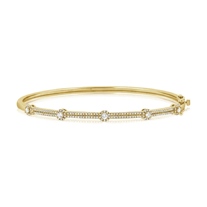 Ladies bracelets with anchor charms -14K Gold Diamond Station Bangle Bracelet