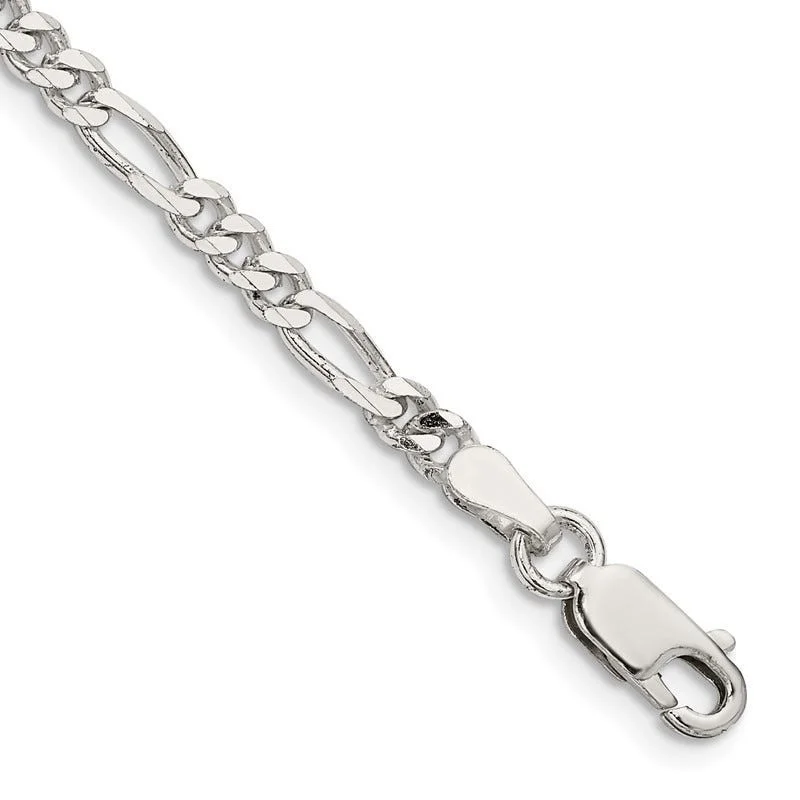 Ladies bracelets with apatite -Sterling Silver 3.5mm Figaro Chain Bracelet