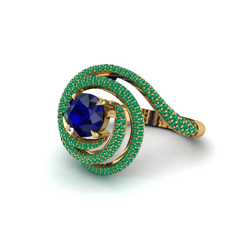 engagement-three-stone-emerald-ring-Sapphire Double Halo Swirling Engagement Ring - Serena No. 28