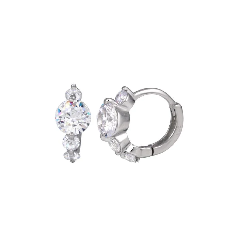 ladies-party-diamond-earrings-Silver 925 Rhodium Plated Past Present Future CZ huggie hoop Earrings - BGE00264