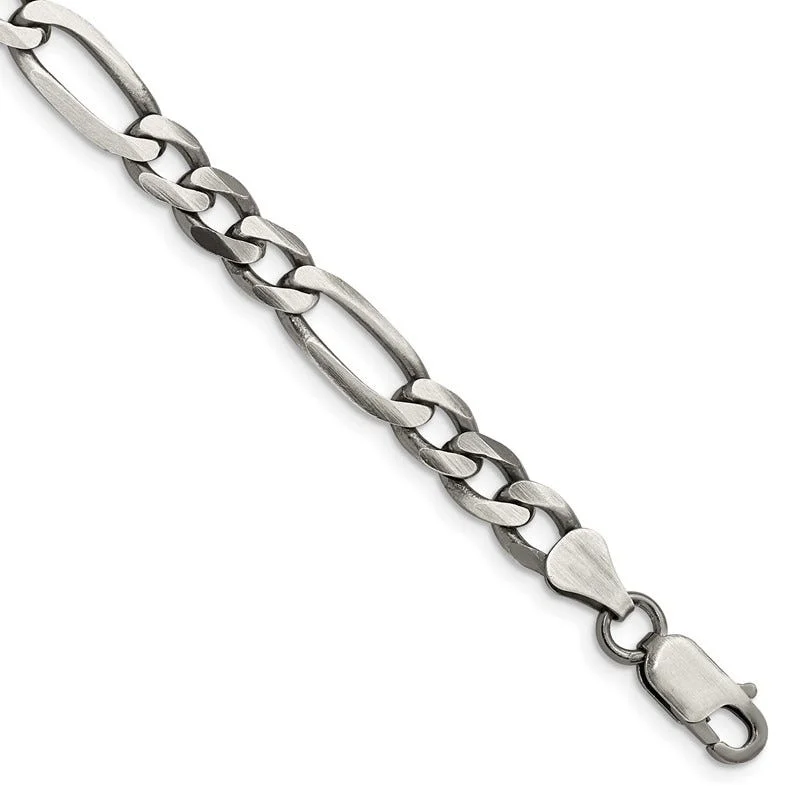 Ladies bracelets quirky patterns -Sterling Silver Antiqued 6.5mm Figaro Chain Bracelet