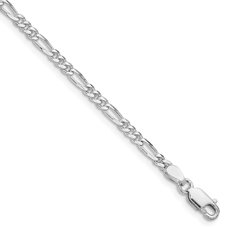 Ladies bracelets for painters -Sterling Silver Rhodium-plated 2.85mm Figaro Chain Bracelet