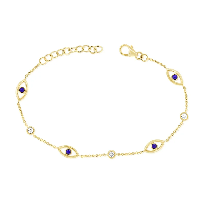 Ladies bracelets for picnics -14K Gold Lapis & Diamond Evil Eye Bracelet