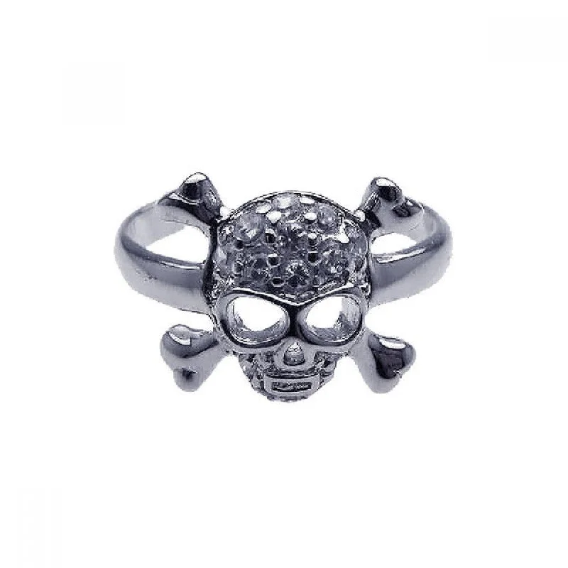 ladies ring delicate fluorite-Silver 925 Rhodium Plated Clear CZ Skull Cross Bone Toe Ring - CZTR10