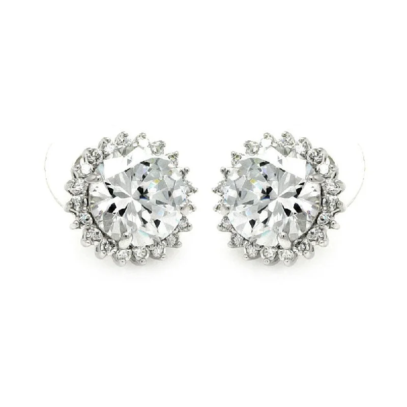 ladies-statement-chandelier-earrings-Silver 925 Rhodium Plated Round Center Sun CZ Stud Earrings - BGE00212