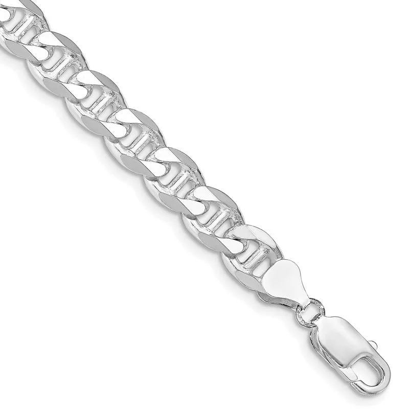 Ladies bracelets with heart charms -Sterling Silver Rhodium-plated 8.25mm Flat Cuban Anchor Chain Bracelet