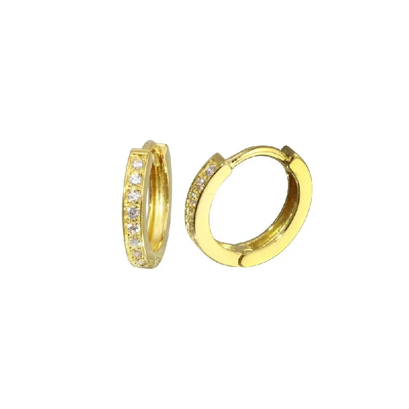 ladies-party-gold-earrings-Gold Plated 925 Sterling Silver Round CZ Hoop huggie hoop Earring 12mm - GME00021GP