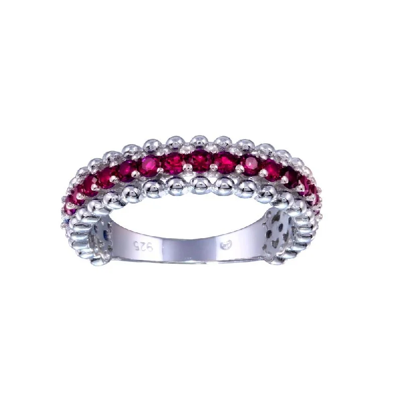 ladies ring initial accent stone-Rhodium Plated 925 Sterling Silver Red CZ Ring - BGR01318RED