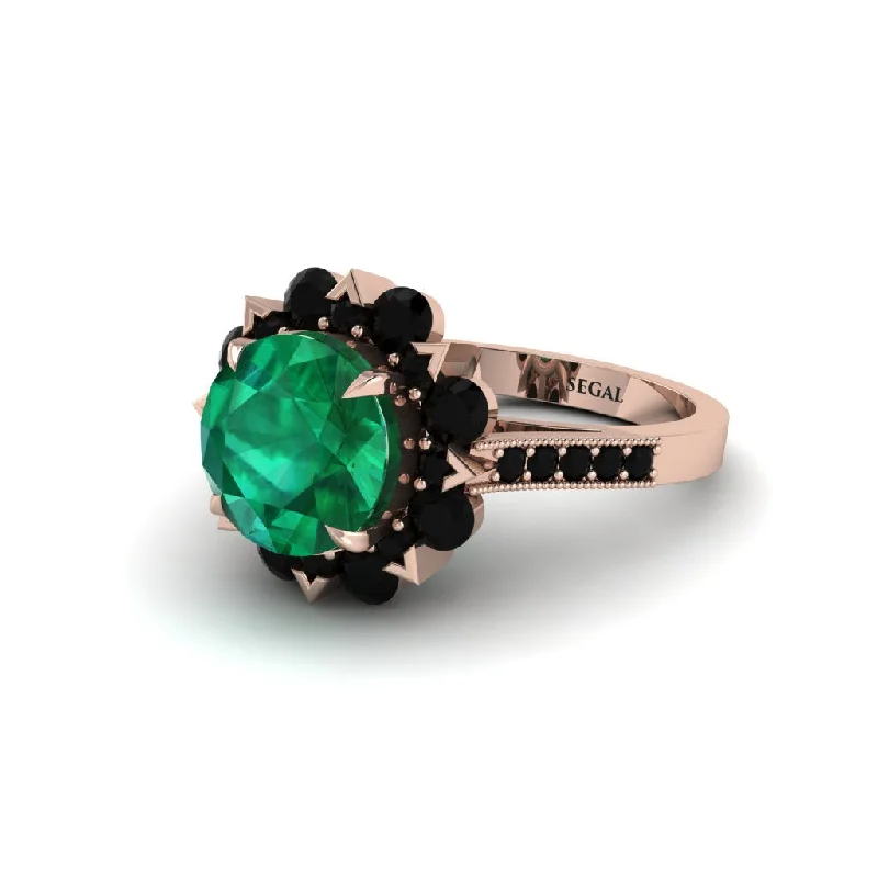 engagement-custom-rose-gold-ring-Emerald Halo Sunburst Engagement Ring - Winter No. 35