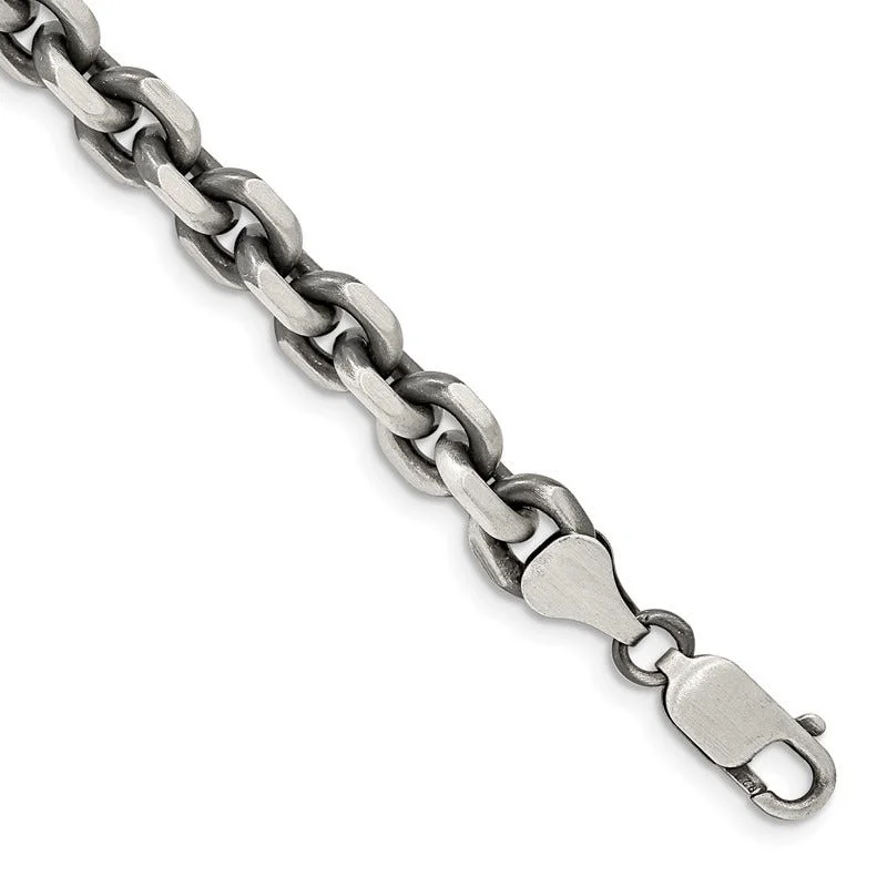 Ladies bracelets for nomads -Sterling Silver Antiqued 7.0mm D/C Elongated Open Link Chain Bracelet