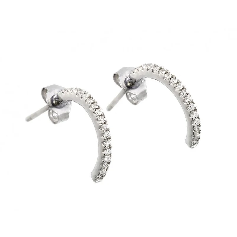 ladies-minimalist-rose-gold-earrings-Silver 925 Rhodium Plated Crescent Clear CZ Dangling Stud Earrings - STE00900