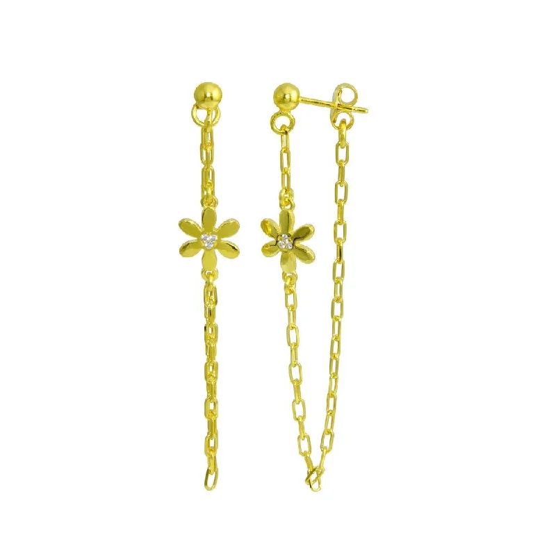 ladies-modern-crystal-earrings-Gold Plated 925 Sterling Silver Dangling Flower CZ Earring - ITE00087-GP