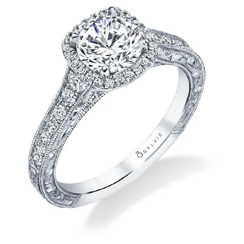 engagement-bridal-ring-Sylvie Collection 14K White Gold Round Halo Engagement Ring Setting W. 1Ct Round Halo