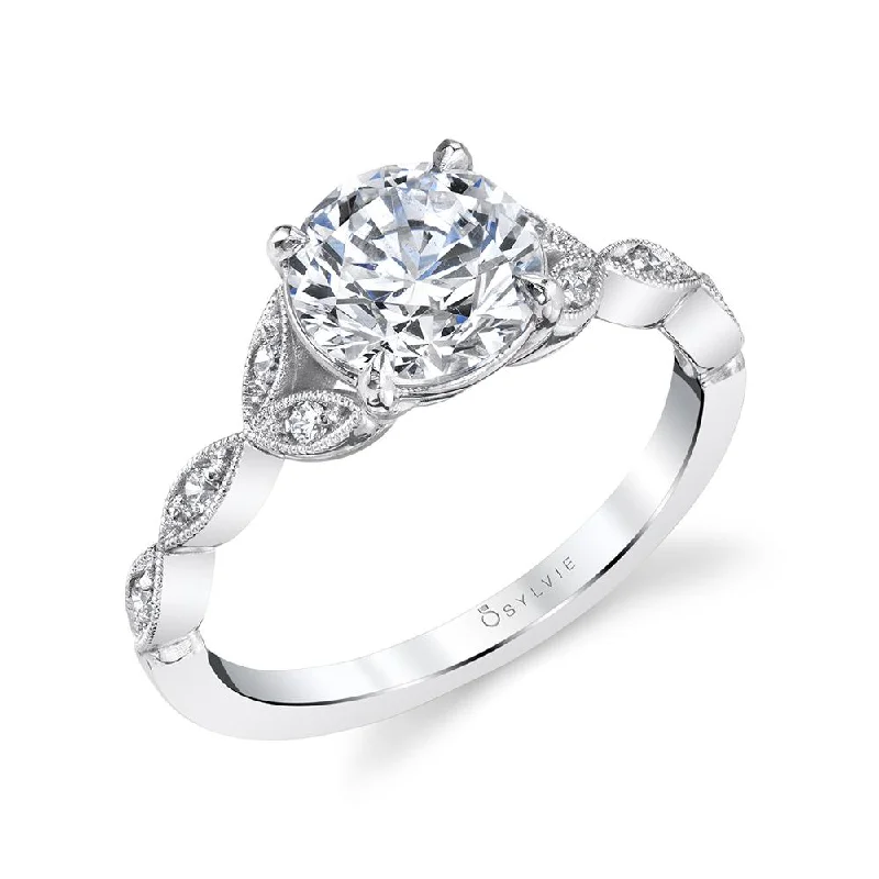 engagement-luxury-diamond-ring-Sylvie Collection 14K White Gold Round Engagement Ring Setting