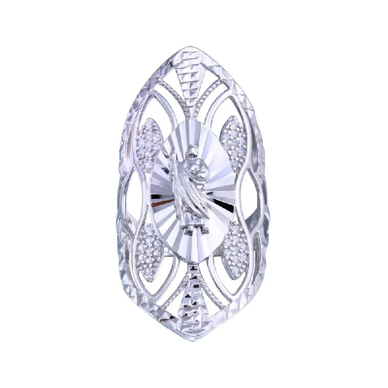 ladies ring bold statement gem-Rhodium Plated 925 Sterling Silver Saint Jude CZ Filigree Ring - GMR00336