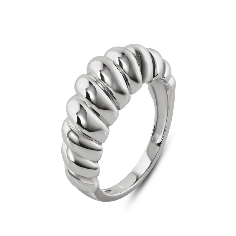 ladies ring bold geometric shape-Rhodium Plated 925 Sterling Silver Croissant Design Ring 7.9mm - STR01165RH