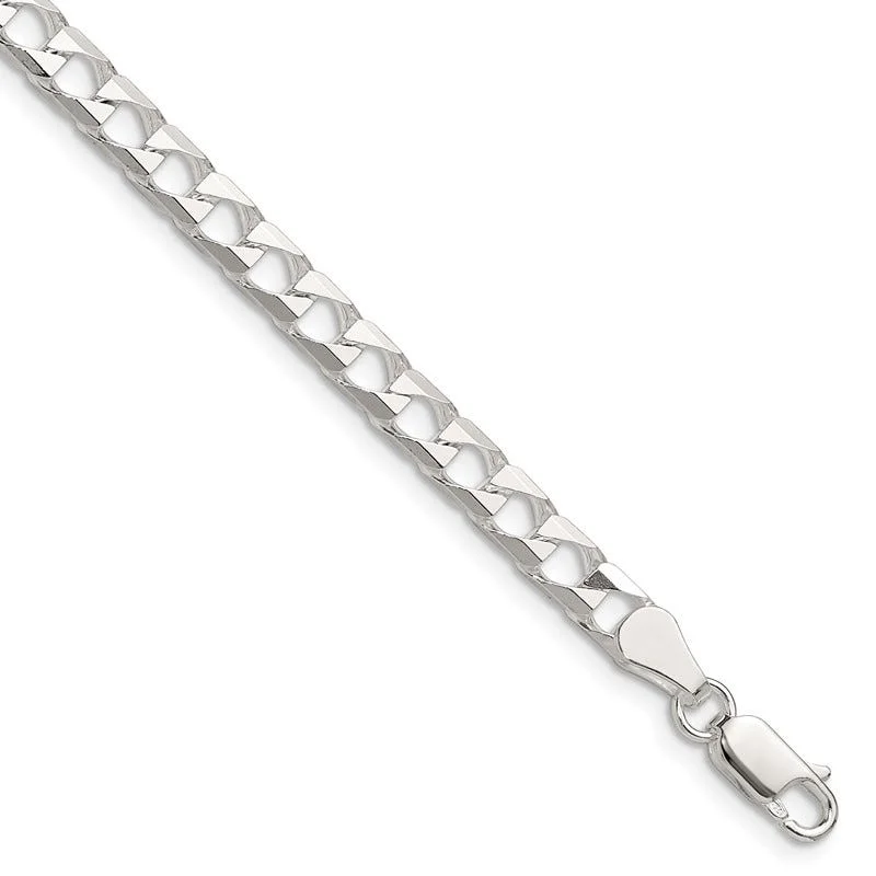 Ladies bracelets fancy wristbands -Sterling Silver Polished and D/C 5mm Flat Curb Link Chain Bracelet