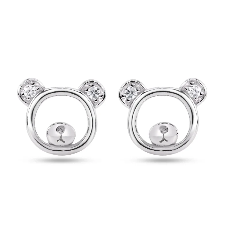 ladies-tassel-pearl-earrings-Sterling Silver Rhodium Plated Bear Silhouette Clear CZ Stud Earrings - STE01375