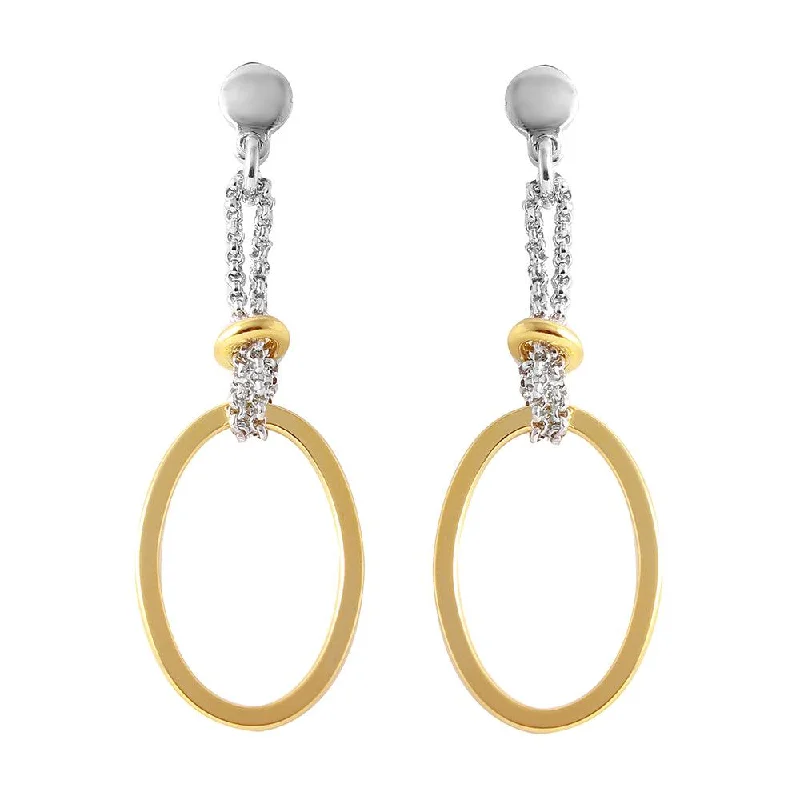 ladies-charm-rose-gold-earrings-Silver 925 Gold Plated Dangling Open Oval Earrings - ITE00071GP