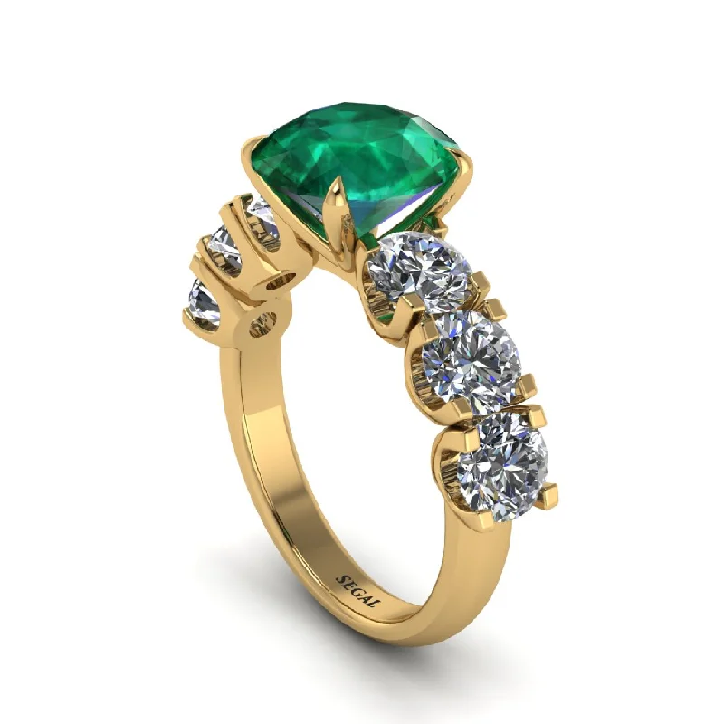 engagement-pearl-three-stone-ring-Round Cut Emerald Cathedral Engagement Ring - Tatum No. 4