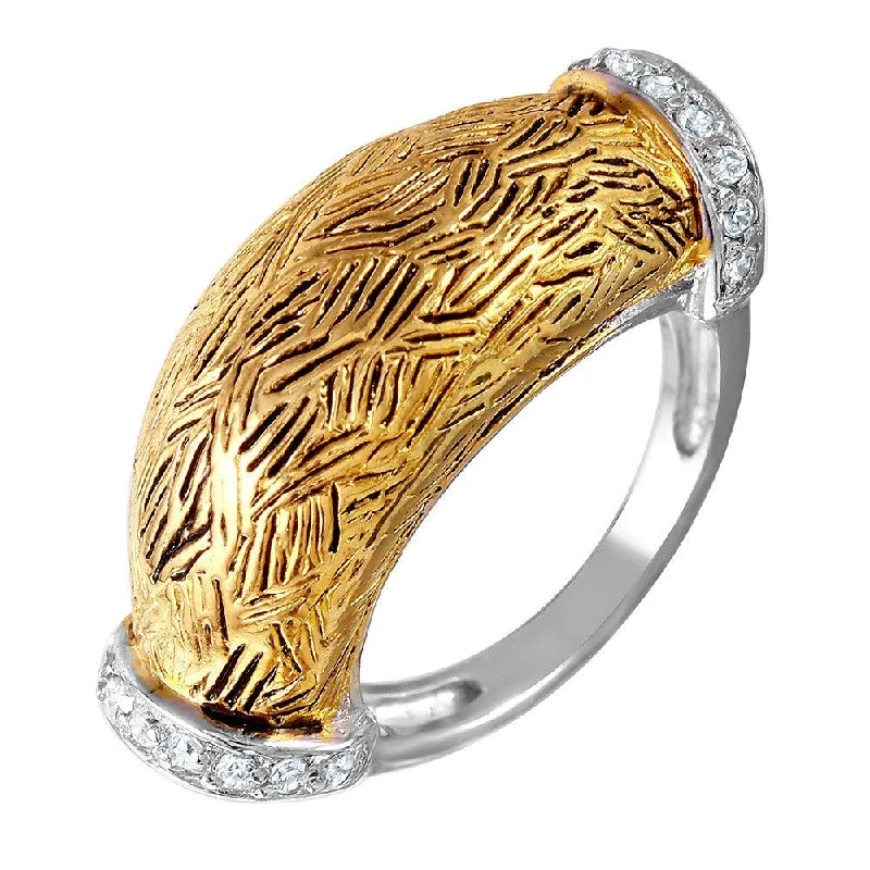 ladies ring timeless heart accent-Clearance-Silver 925 2 Toned Rhodium Plated and Gold Plated with CZ Ring - STR00270