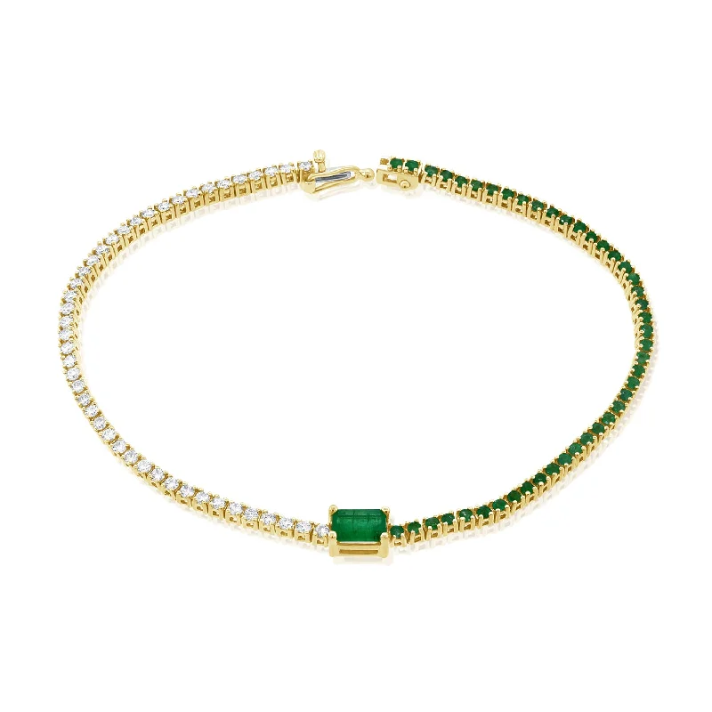 Ladies bracelets trendy fashion -Half Diamond & Half Emerald Tennis Bracelet set in 14kt Gold