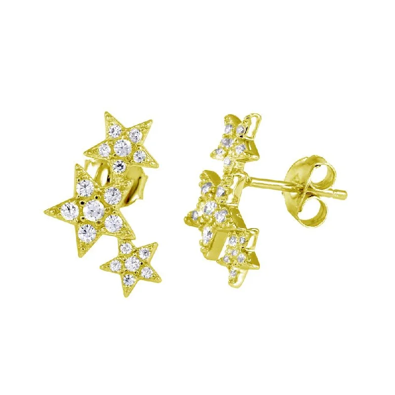 ladies-star-chandelier-earrings-Gold Plated 925 Sterling Silver Three Star Stud Earrings - BGE00573GP