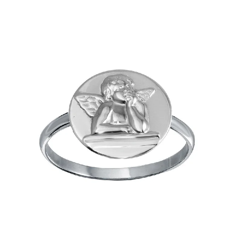 ladies ring winter snowflake-High Polished 925 Sterling Silver Disc Angel Design Ring - SOR00030