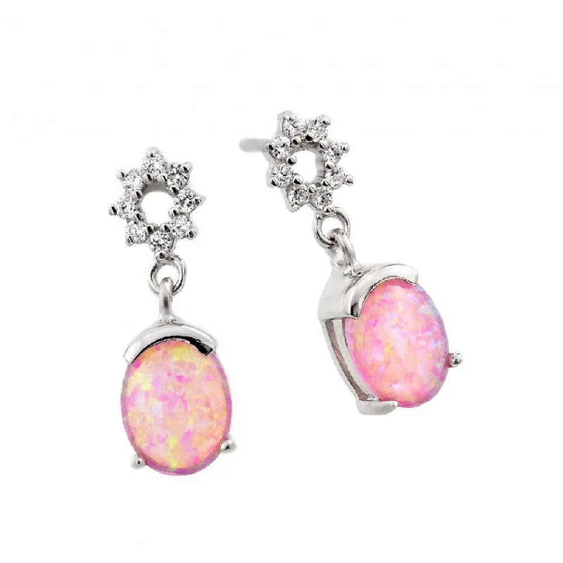 ladies-beaded-tassel-earrings-Silver 925 Rhodium Plated Pink Square CZ Dangling Stud Earrings - STE00735