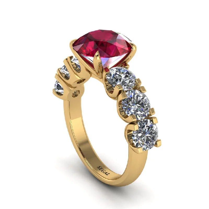 engagement-affordable-diamond-ring-Round Cut Ruby Cathedral Engagement Ring - Tatum No. 10