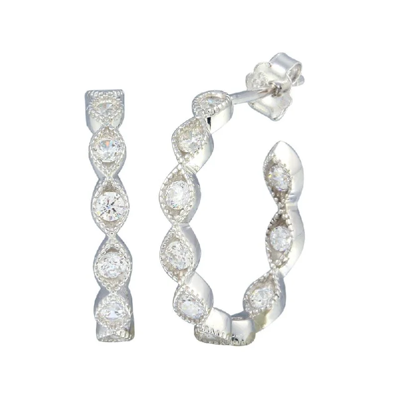 ladies-star-drop-earrings-Rhodium Plated 925 Sterling Silver CZ Semi Hoop Earrings - STE01194