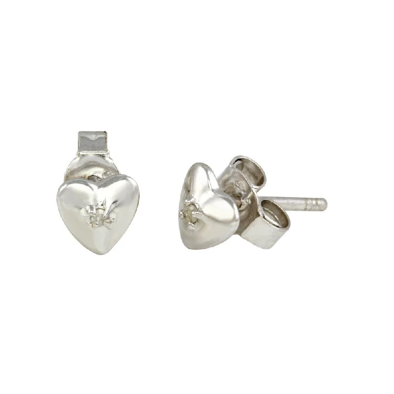 ladies-wedding-diamond-earrings-Rhodium Plated 925 Sterling Silver Heart Stud Earrings - STE00997DIA