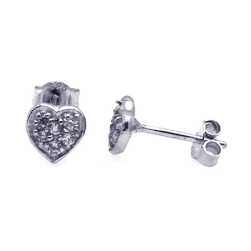 ladies-affordable-pearl-earrings-Silver 925 Rhodium Plated CZ Heart Stud Earrings - STE00009