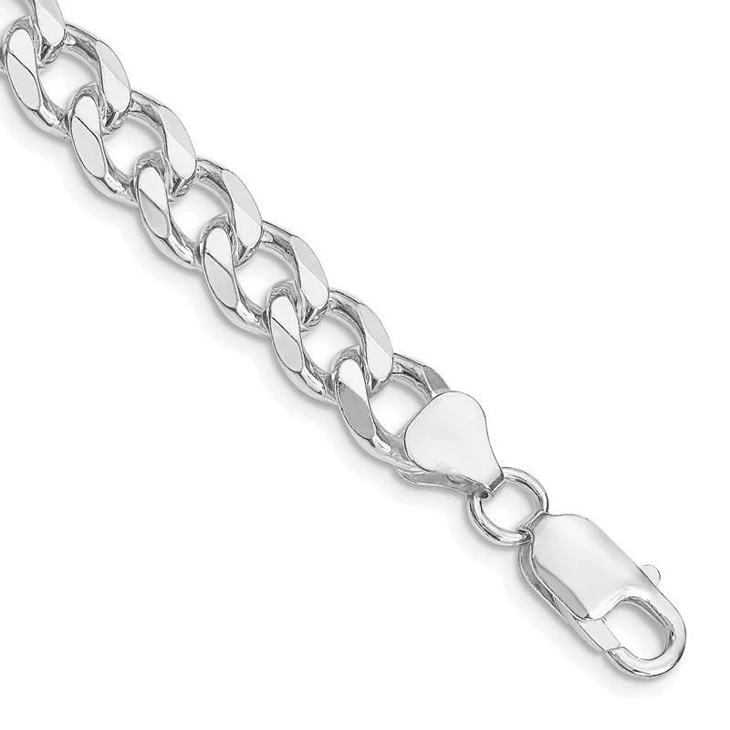 Ladies bracelets with bear charms -Sterling Silver Rhodium-plated 8mm Curb Chain Bracelet