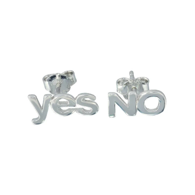 ladies-fashion-pearl-earrings-Rhodium Plated 925 Sterling Silver Yes and No Stud Earrings - SOE00030