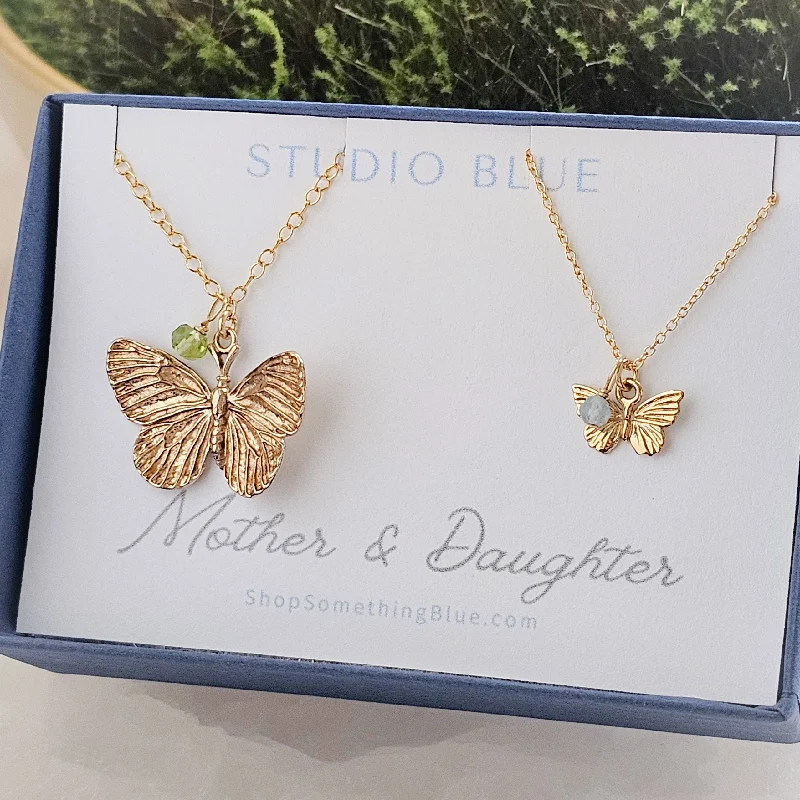 ladies-cross-diamond-necklace-Mother & Daughter Butterfly Necklace Set