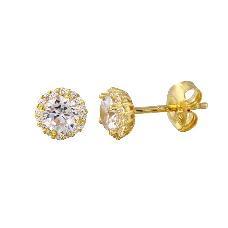 ladies-rose-gold-pearl-earrings-Gold Plated 925 Sterling Silver CZ Halo Stud Earrings - GME00011GP