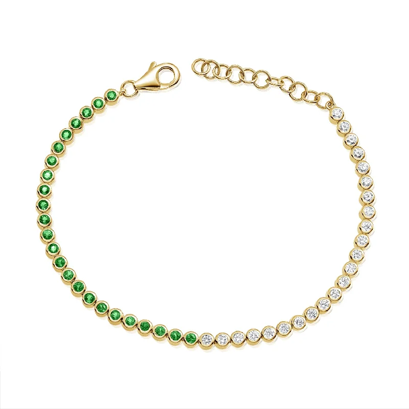 Ladies bracelets with anchor charms -Timeless Emerald & Diamond Tennis Bracelet in 14K Gold