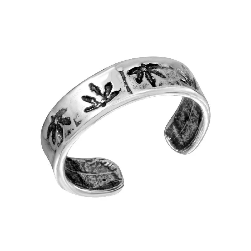 ladies ring feather tiger’s eye-Silver 925 MJ Leaf Adjustable Toe Ring - TR170-A