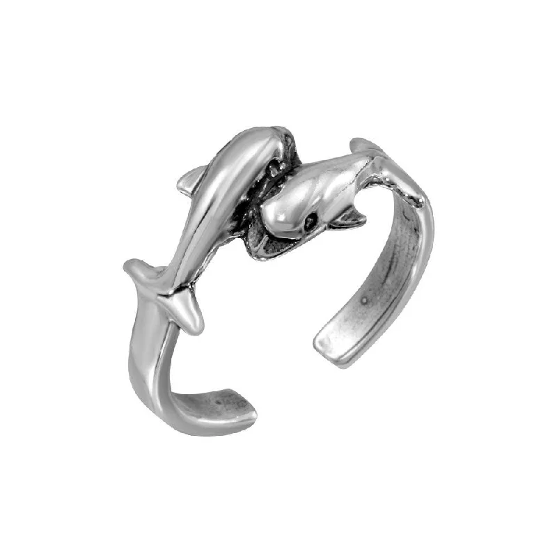 ladies ring glowing amber-Silver 925 Dolphins Adjustable Toe Ring - TR271-A