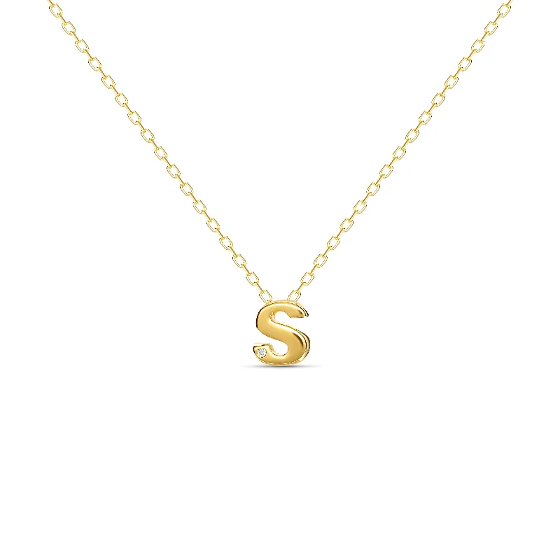 ladies-choker-silver-necklace-Diamond Letter Necklace "S" - 18 karat gold vermeil on sterling silver, diamond 0.01 carat