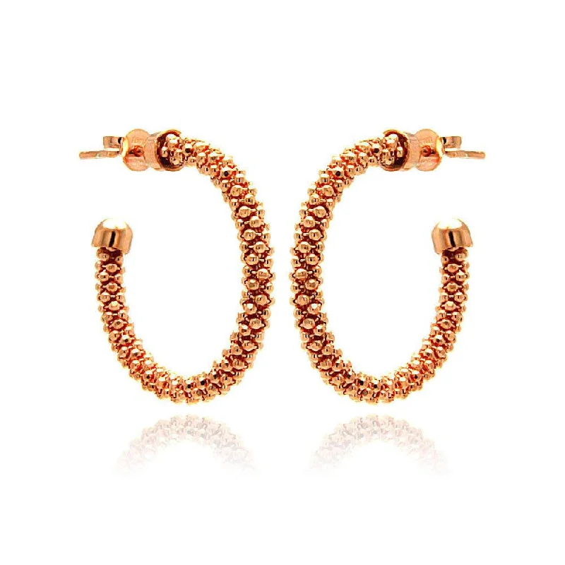 ladies-drop-earrings-Silver 925 Rose Gold Plated Crescent Hoop Earrings - ITE00038RGP