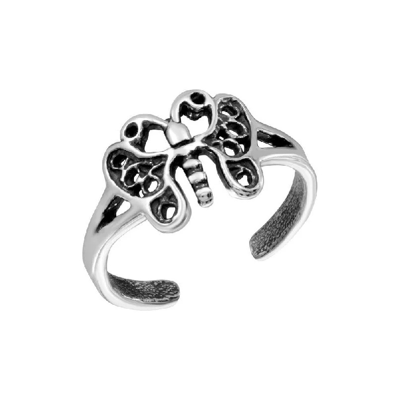 ladies ring brilliant sterling silver-Silver 925 Butterfly Adjustable Toe Ring - TR246-A