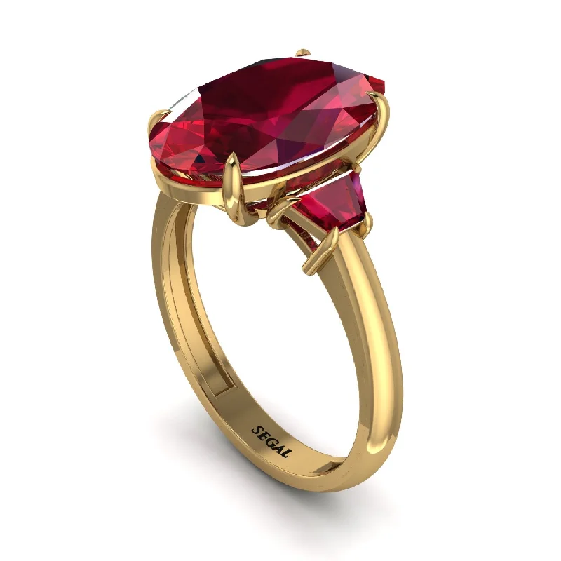 engagement-simple-platinum-ring-Oval-Cut Ruby Three Stone Engagement Ring - Amari No. 55