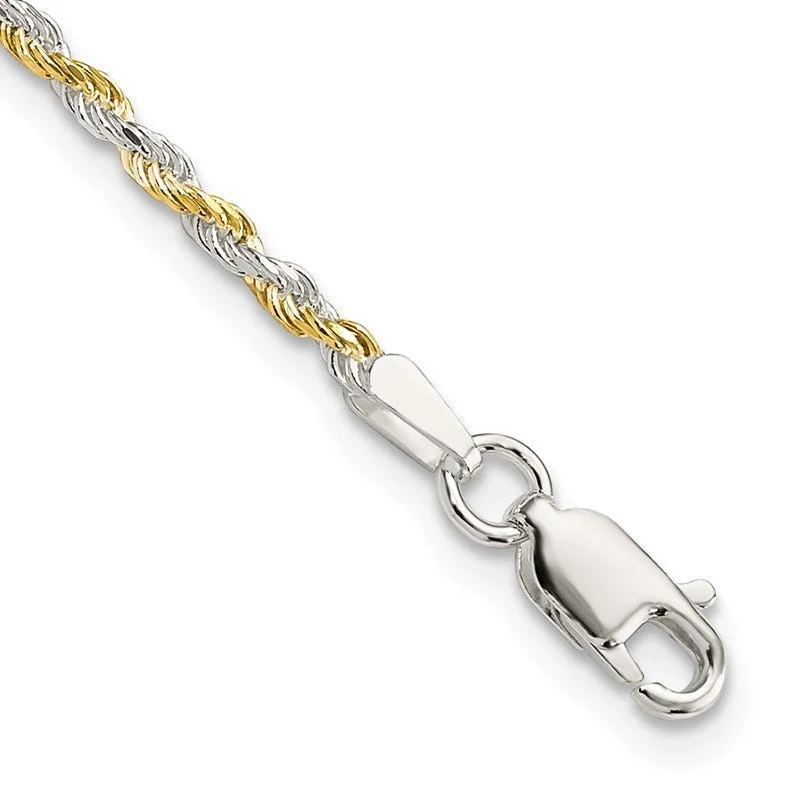 Ladies bracelets for yogis -Sterling Silver And Vermeil 1.85mm Diamond-cut Rope Chain Bracelet