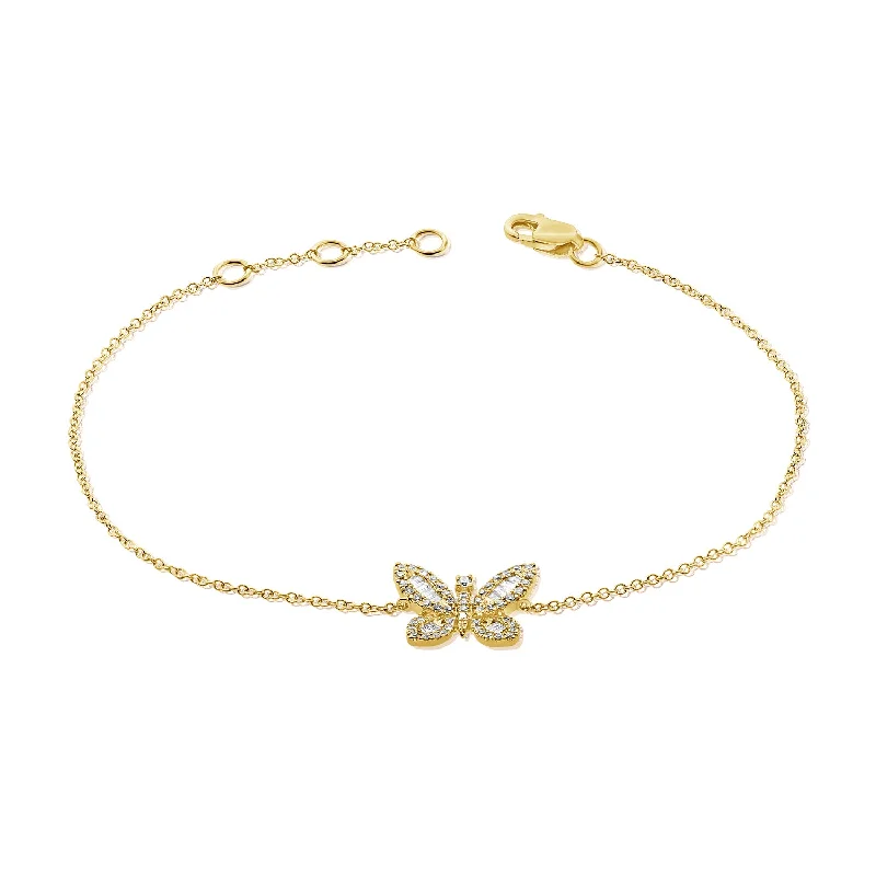 Ladies bracelets for workouts -14K Diamond Butterfly Chain Bracelet