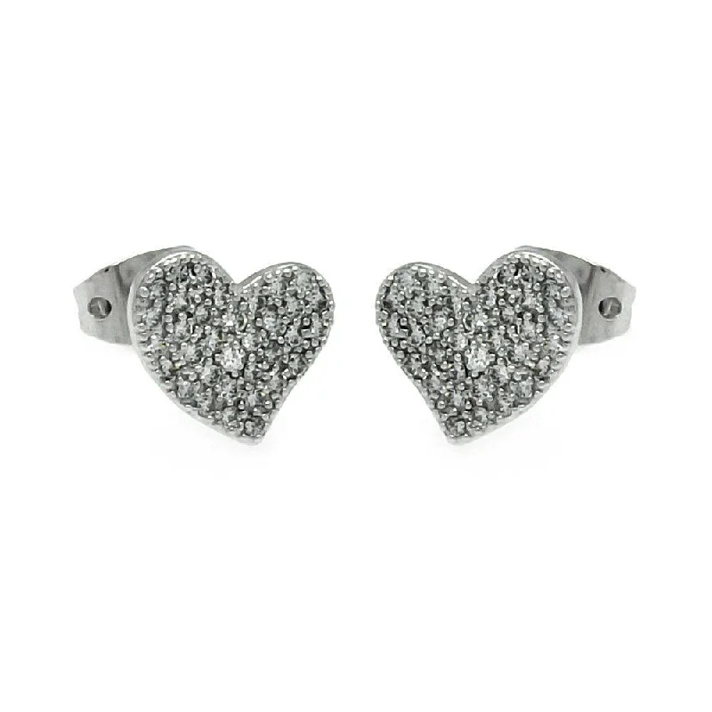 ladies-tassel-drop-earrings-Silver 925 Rhodium Plated Heart CZ Inlay Stud Earrings - BGE00240