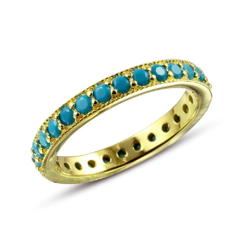 ladies ring rich malachite-Gold Plated 925 Sterling Silver Eternity Ring with Turquoise Beads - BGR01107